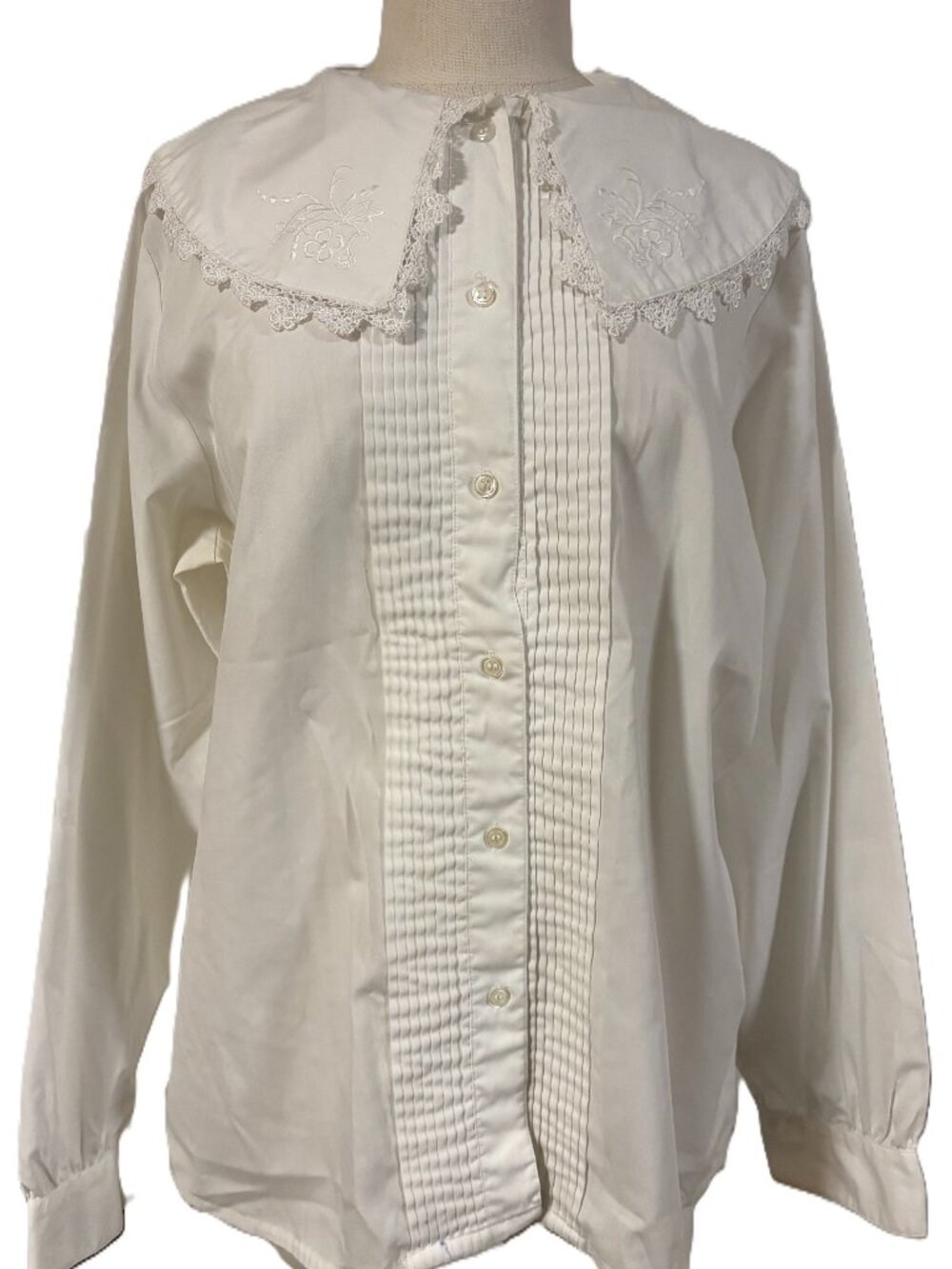 Vintage 90s Worthington White Apron Collar Lace Embroidered Blouse Size 18